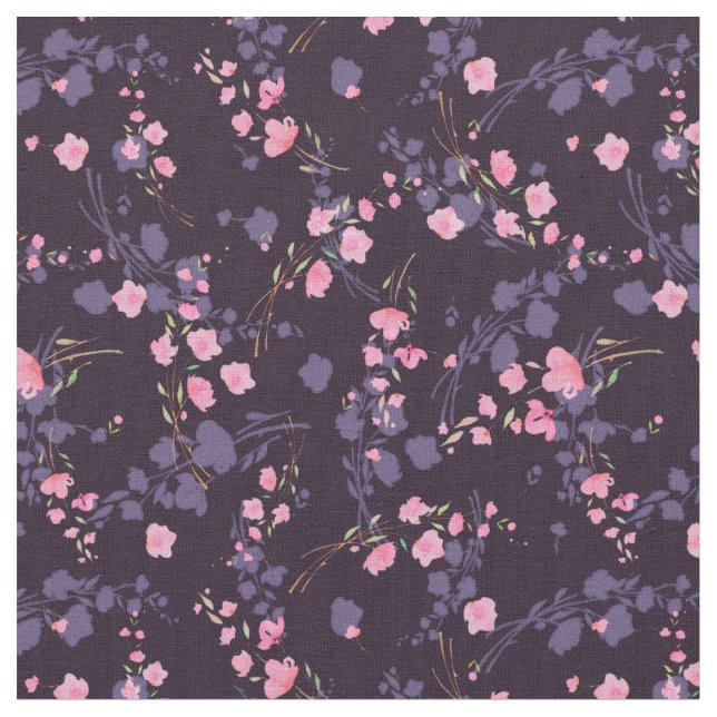 Tecido Flores rosa suaves de sakura sobre fundo escuro (Detalhe)