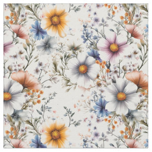 Tecido Flores selvagens em branco