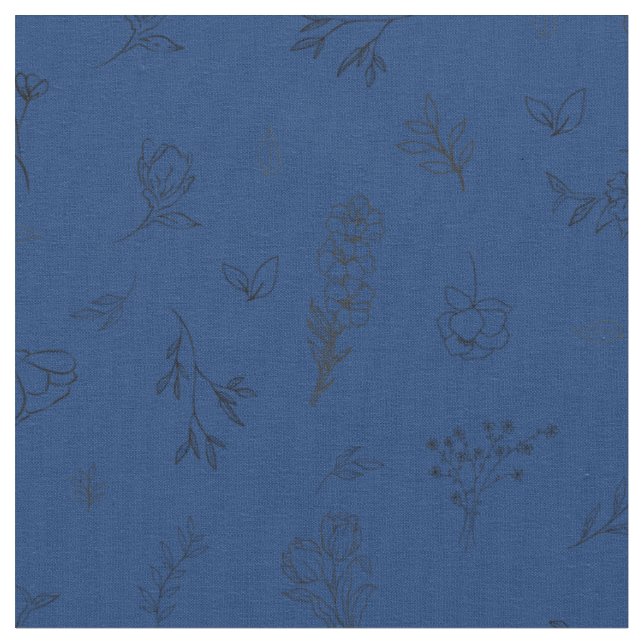 Tecido Flores Silvestres Esboçadas em Azul Escuro (Detalhe)