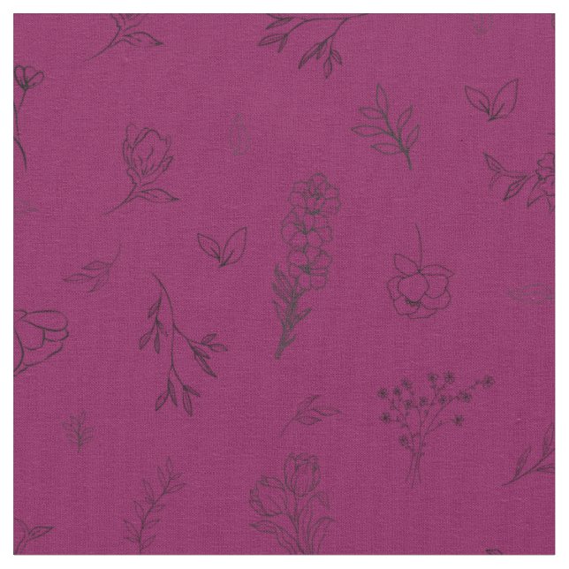 Tecido Flores Silvestres Esboçadas em Rosa Escuro (Detalhe)