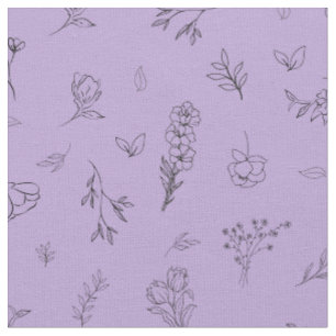 Tecido Flores Silvestres Esboçadas em Roxo Claro