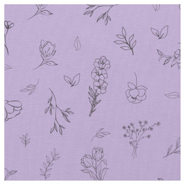 Tecido Flores Silvestres Esboçadas em Roxo Claro (Detalhe)