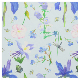Tecido Flores Silvestres Inglesas Abelhas Azul