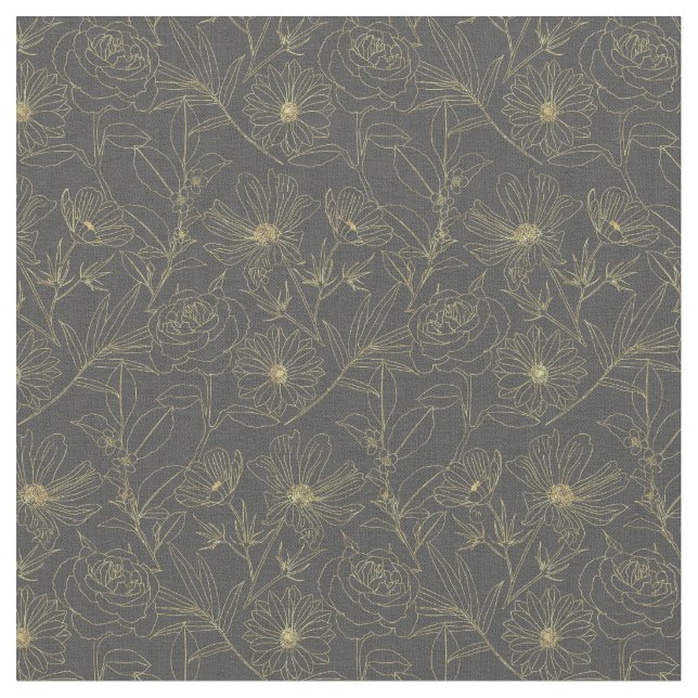 Tecido Flores simples de jardim douram esboço design (Detalhe)