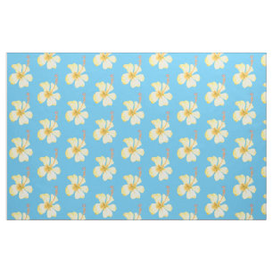 Tecido Flores Tropicais de Hibiscus Amarelo Aqua