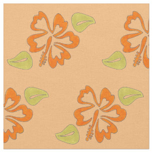 Tecido Flores Tropicais do Hibiscus Hawaiian Laranja