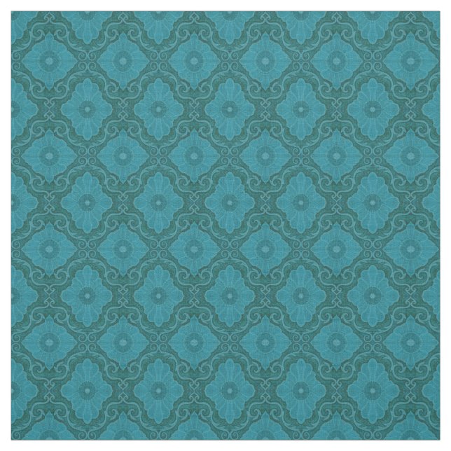 Tecido "Flores turquesas" padrão arabesco floral (Modelo)