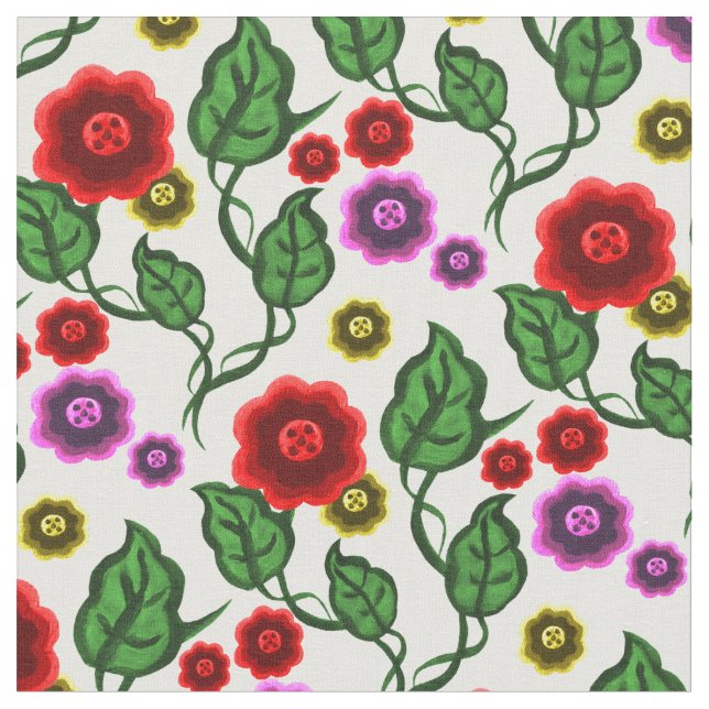 Tecido Flores vermelhas/douradas/rosa/folhas verdes/Folha (Detalhe)