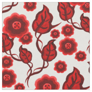 Tecido Flores vermelhas/folhas vermelhas/Folk art floral 