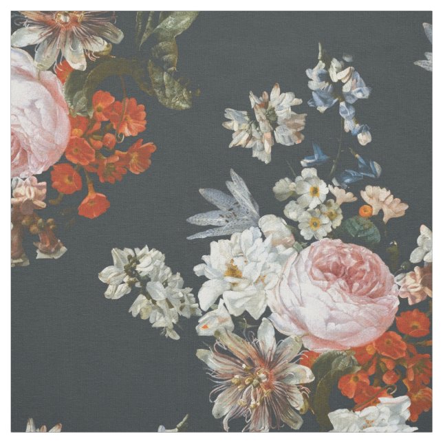 Tecido Flores Vintage em Fundo Azul Escuro (Modelo)