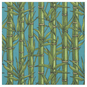 Tecido Floresta de bambu em azul
