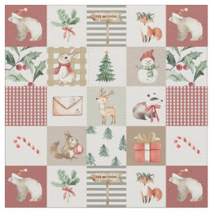 Tecido floresta de natal animais de quilt neutro