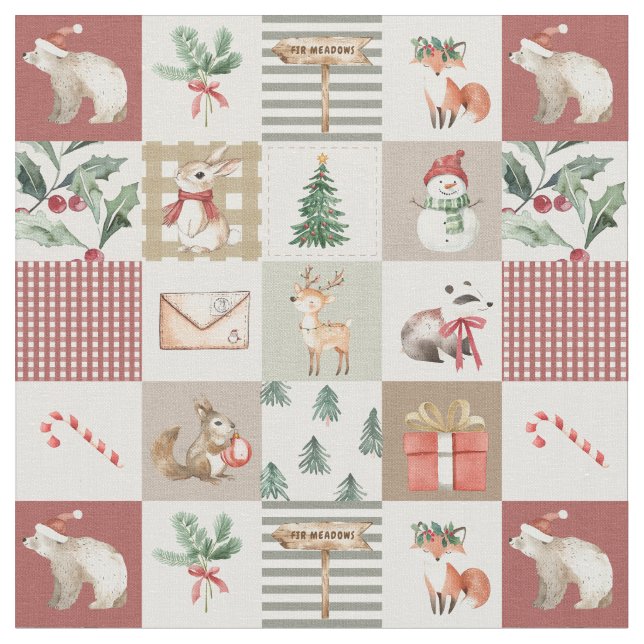 Tecido floresta de natal animais de quilt neutro (Detalhe)