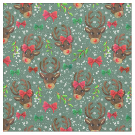 Tecido Floresta de Reindeer de Natal Verde