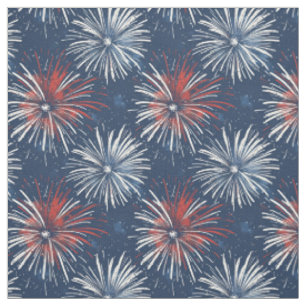 Tecido Fogos de artifício vermelhos e brancos em azul