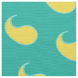 Tecido Folha amarela sobre o fundo verde Turquoise