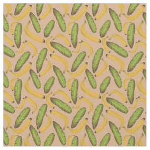 Tecido Folha de Banana Bege Tropical Padrão