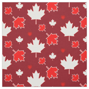 Tecido Folha de Bordo do Canadá com Corações em Vermelho