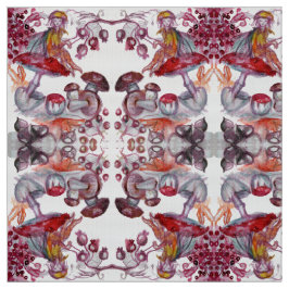 Tecido FOLHA MÁGICA DA Fantasia da Flora Branca Vermelha 