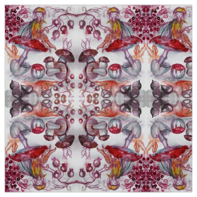 Tecido FOLHA MÁGICA DA Fantasia da Flora Branca Vermelha  (Modelo)