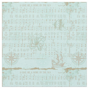 Tecido Folha musical náutica da cerceta do vintage