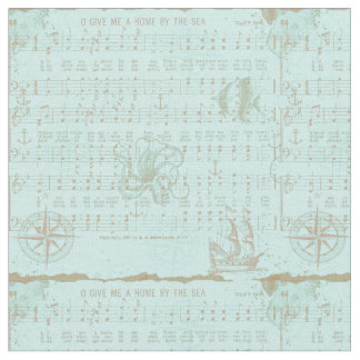 Tecido Folha musical náutica da cerceta do vintage