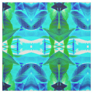 Tecido Folhas Aqua Azul