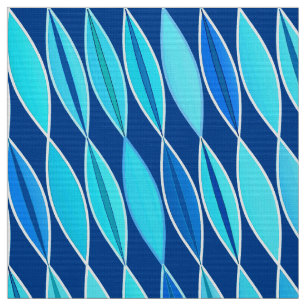 Tecido Folhas, cobalto e azul-céu modernos do meio sécu