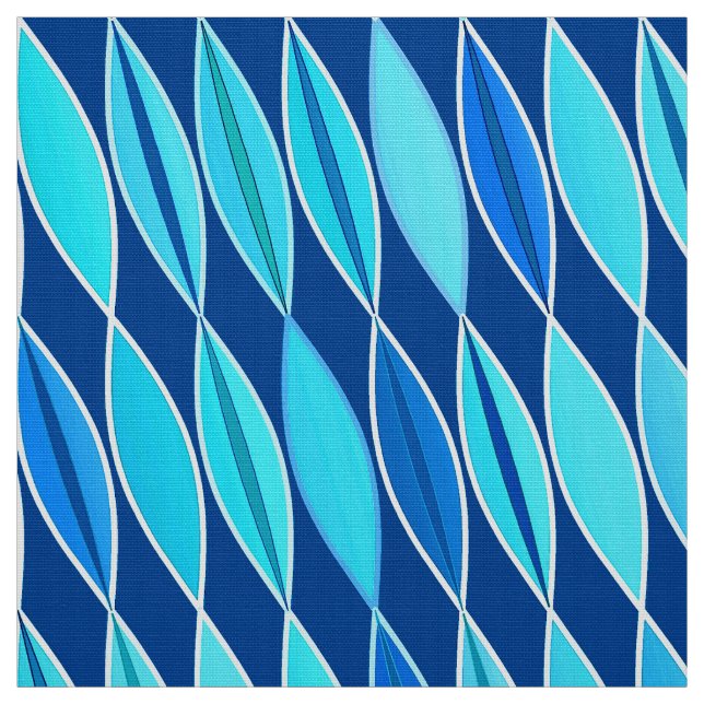 Tecido Folhas, cobalto e azul-céu modernos do meio século (Modelo)