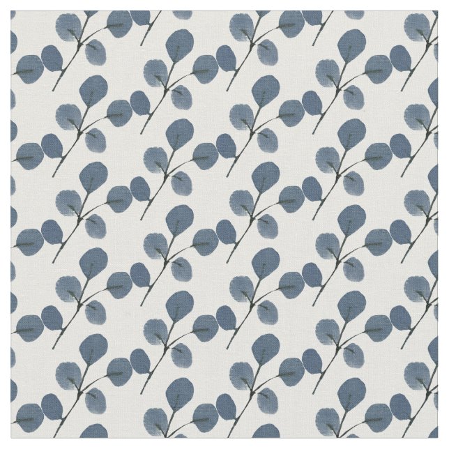 Tecido Folhas de Eucalipto Azul Pintadas à Mão (Detalhe)
