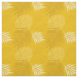 Tecido Folhas de Mama e Palma Amarela Turmérica Padrão