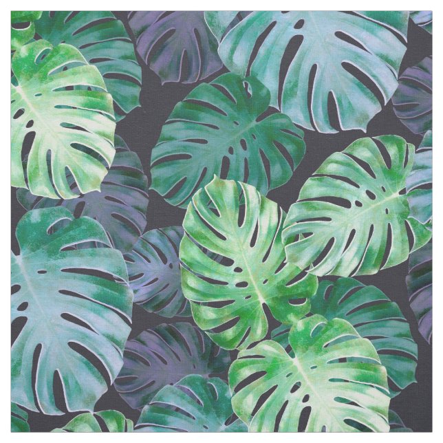 Tecido Folhas de Monstera Tropical Violeta Verde (Modelo)