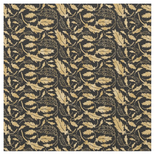 Tecido Folhas de Ouro com Fundo Preto (Detalhe)