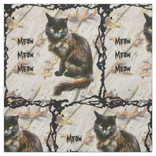 Tecido Folhas de outono de Gato Negro de Halloween