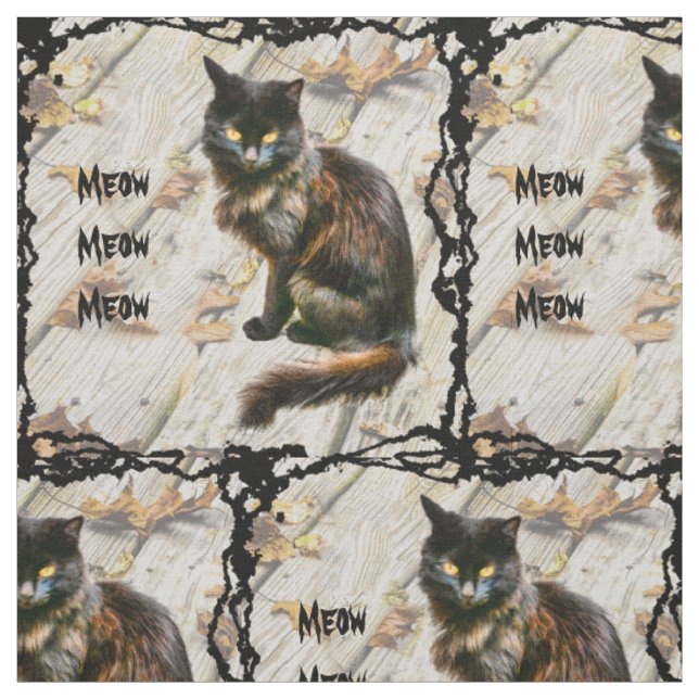 Tecido Folhas de outono de Gato Negro de Halloween (Modelo)