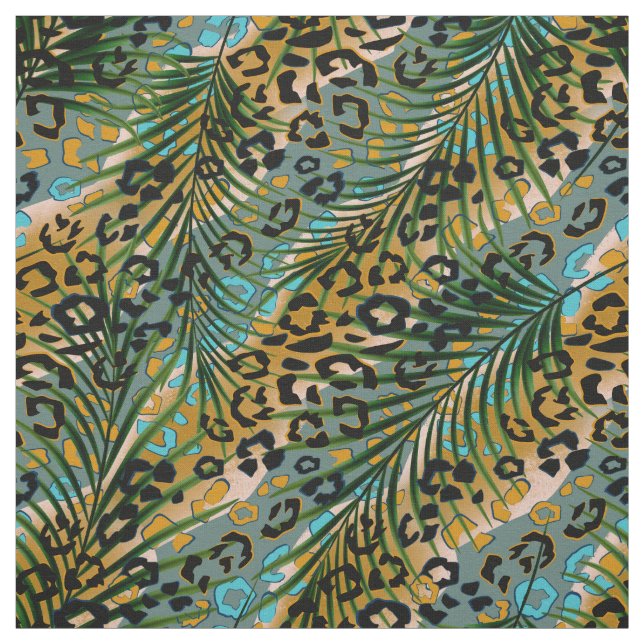 Tecido Folhas de palma num fundo-leopardo (Modelo)