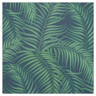Tecido Folhas de Palma Tropicais Verdes Noturnas