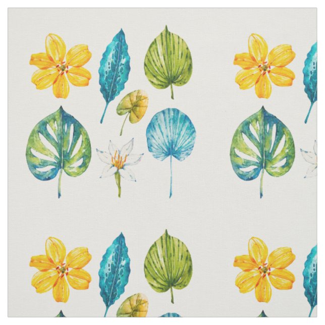 Tecido Folhas diversas de flores tropicais (Modelo)