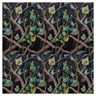 Tecido Folhas e borboletas Pintadas à mão