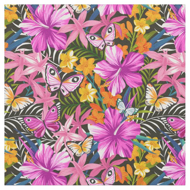 Tecido Folhas e flores tropicais (Detalhe)