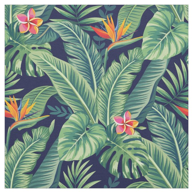 Tecido Folhas e flores tropicais de banana monstera (Modelo)