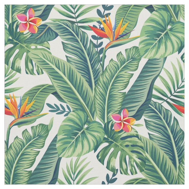 Tecido Folhas e flores tropicais de banana monstera (Modelo)