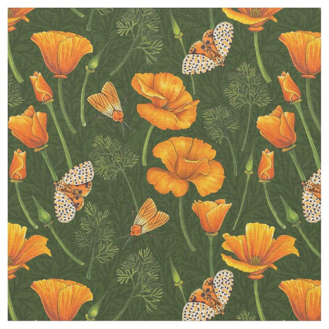 Tecido Folhas e mariposas da Califórnia em verde escuro (Detalhe)