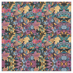 Tecido Folhas Florais Mistas Folhosas Berry Padrão de Aqu