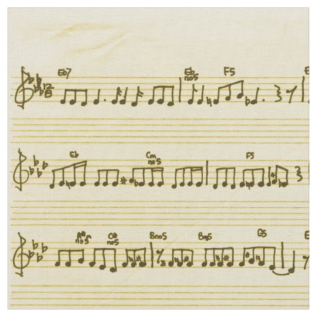 Tecido Folhas Manuscritas Notas de Música Antiguidade (Detalhe)
