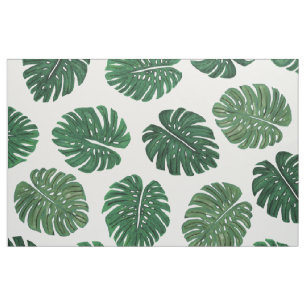 Tecido Folhas pintados mão tropicais da planta do queijo