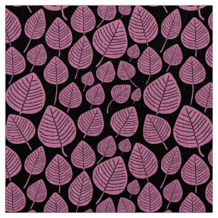 Tecido Folhas - Rosa em Preto