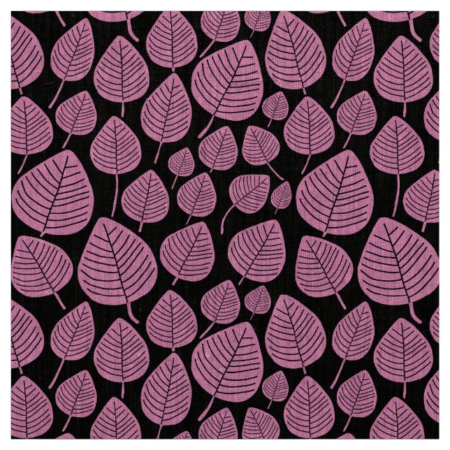 Tecido Folhas - Rosa em Preto (Modelo)