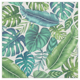 Tecido Folhas Tropicais de Palma Verde e Teal Banana Mons