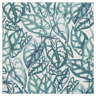 Tecido Folhas Tropicais de Teto Azul